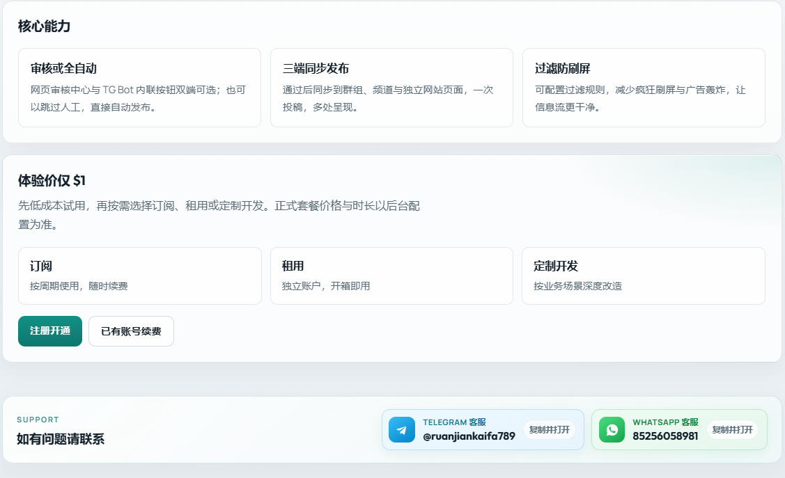 TG投稿自动发布群组/频道/网页
