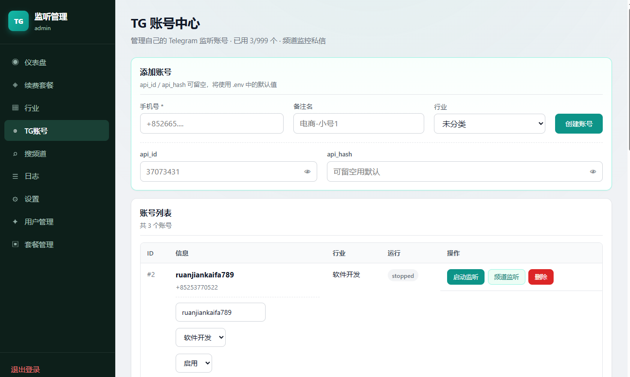 TG频道监听私信